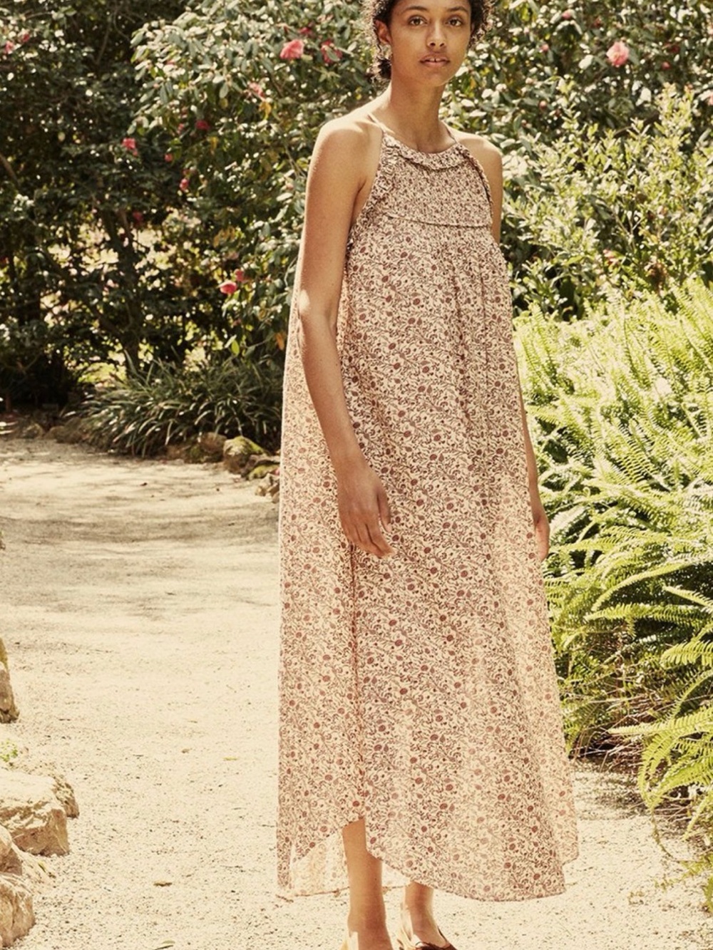 Doen Pink Floral Halter Maxi Dress in M